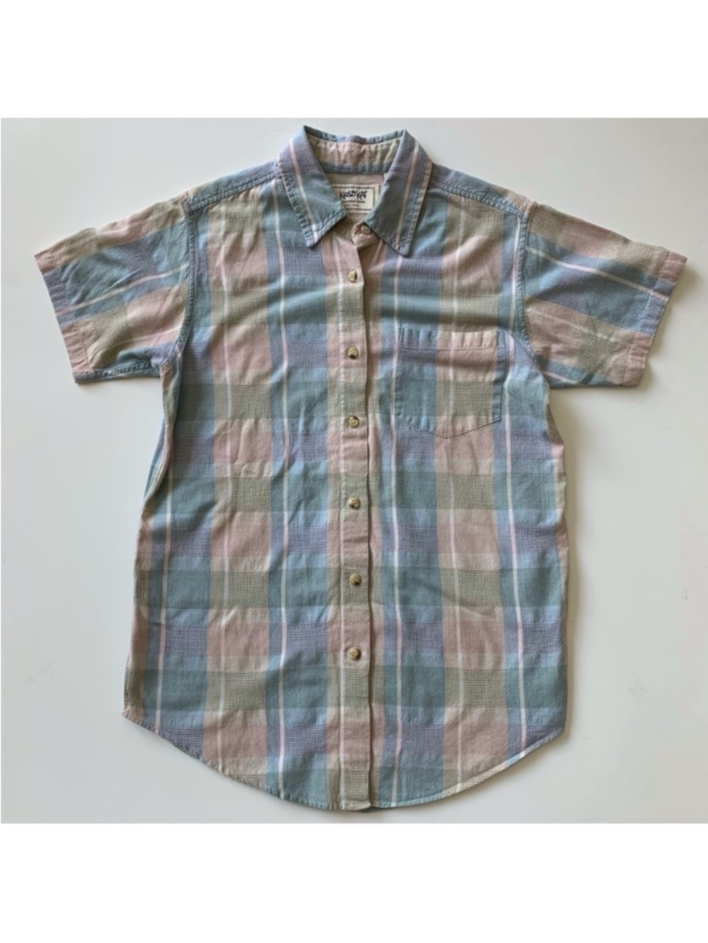 krazy kat Vintage Pastel Plaid Short-Sleeve Button-Down Shirt - Blue & Pink